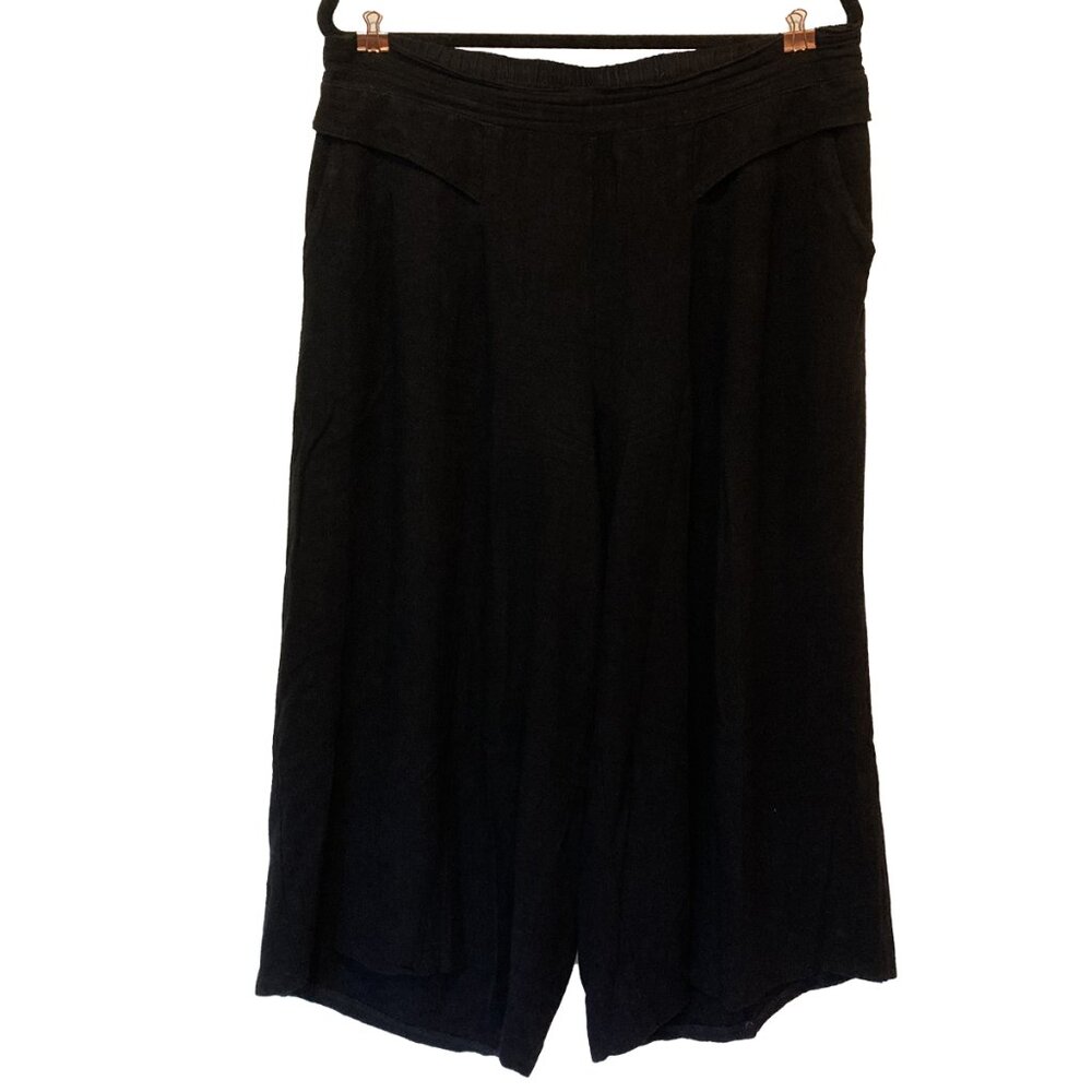 Black linen wide-leg culottes with yoke front and pockets size XL